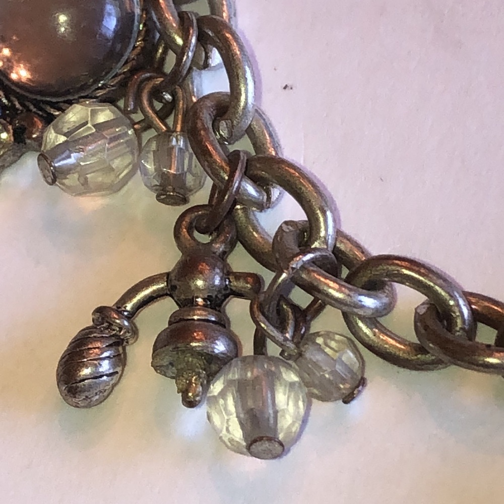Silver Tone Shoe Mirror Charm Perfume Chain Bracelet with Clear Bead Accents - Picture 2 of 6